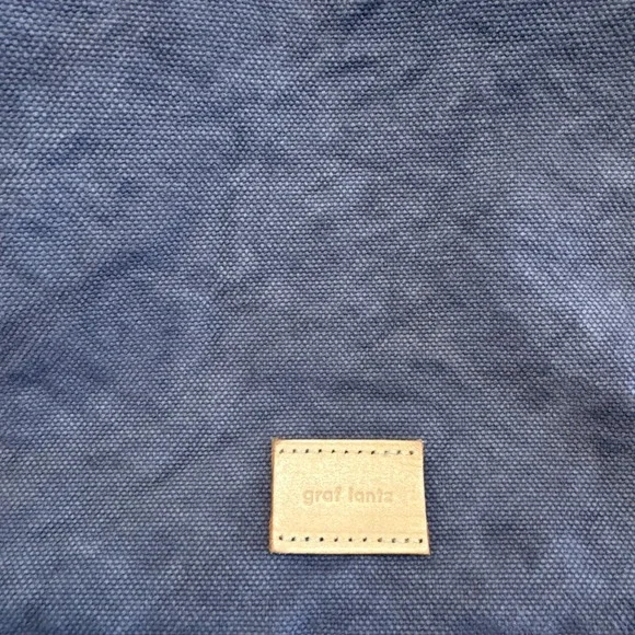 Graf Lantz Hana Canvas Boat Bag Tote Blue Fringe Edge 14x14" Leather Handles - Picture 3 of 9